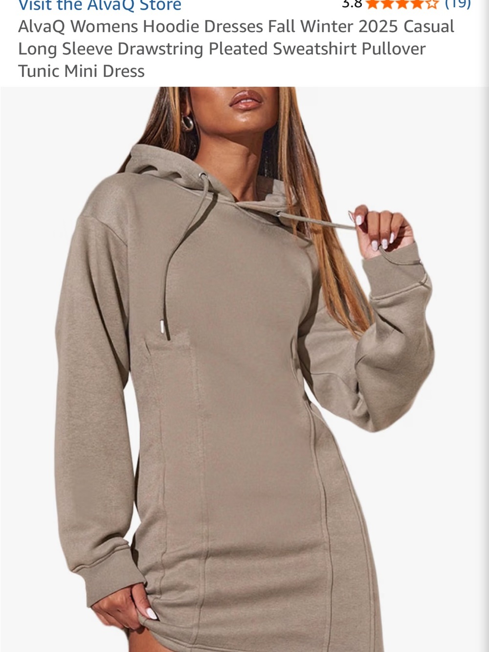 Casual Hooded Sweatshirt Mini Dress - Taupe